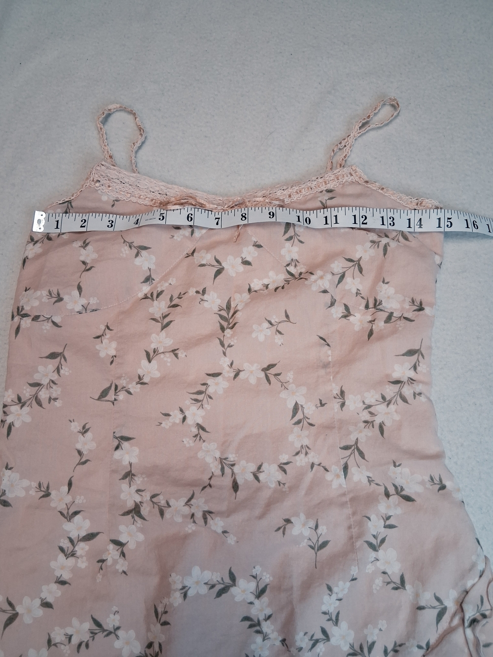 0918 100% Cotton Pink Floral Slip Dress with Ruffle Hem - Picture 4 of 4